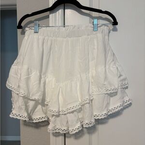 White Ruffled Skort with Lace Trim